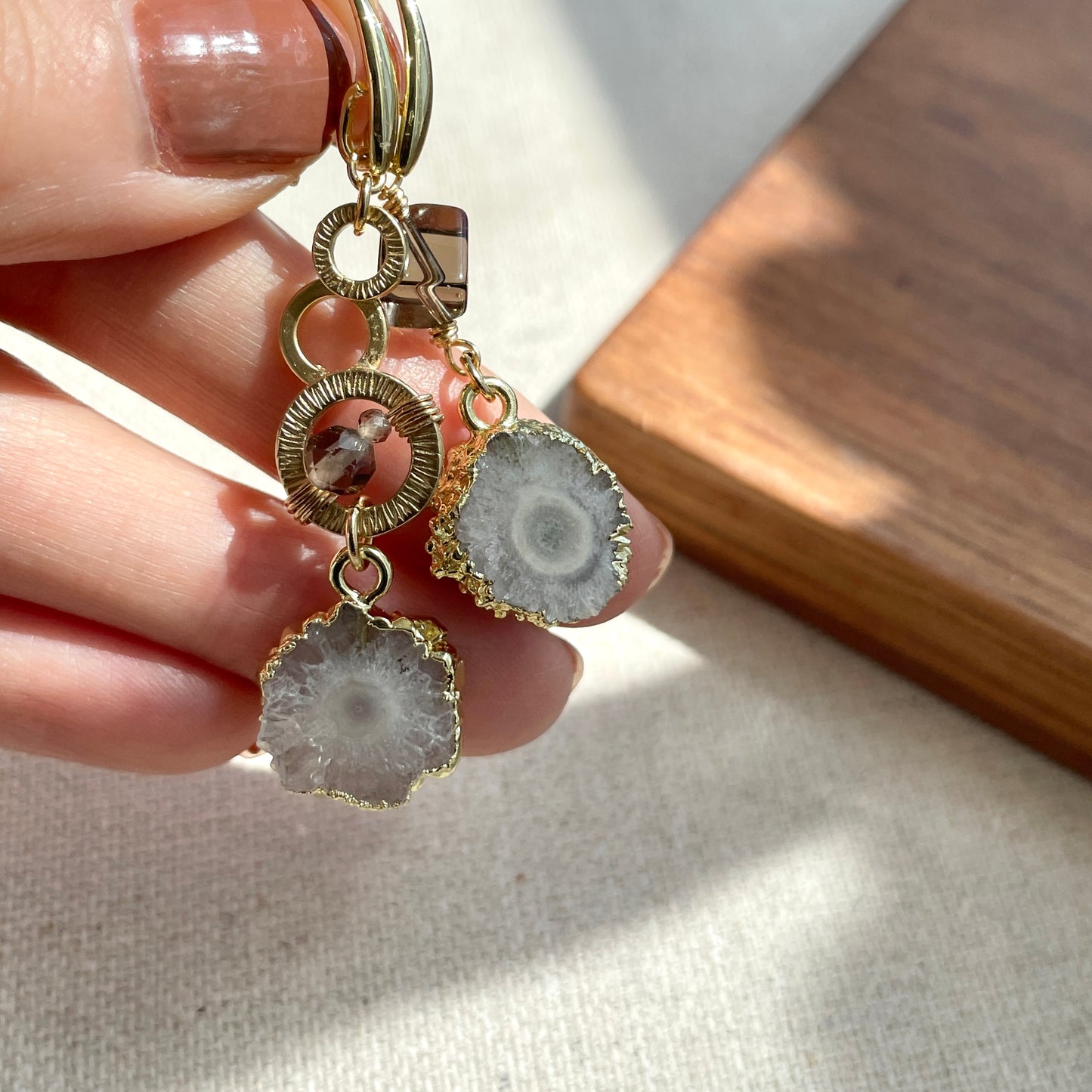 White Agate And Smoky Quartz 14k Gold-filled Wire Wrapping Earring