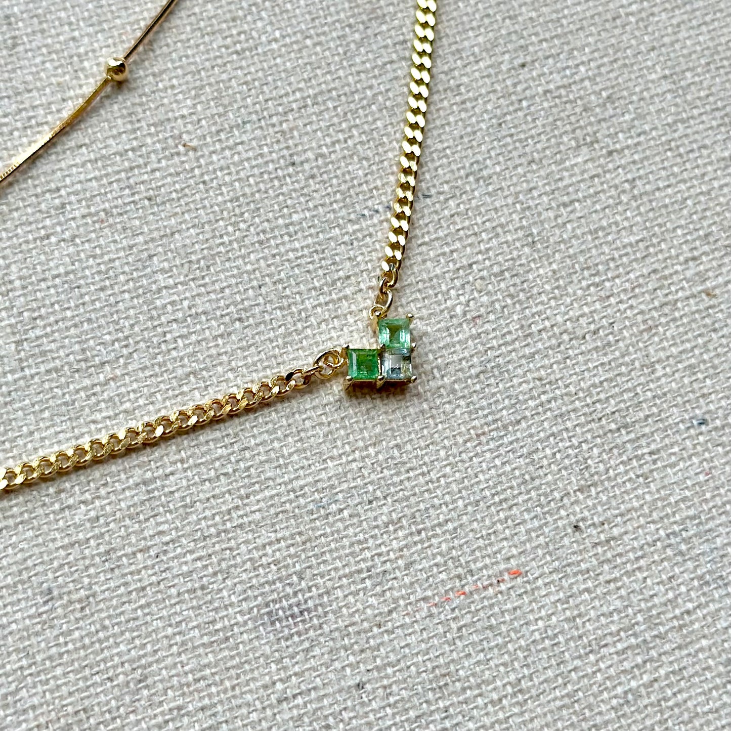 Green Tourmaline Double Layer Mixed Chain Gold-plated Sterling Silver Necklace