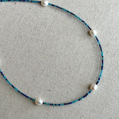 Apatite Lapis Mixed Freshwater Pearl Beaded Choker Necklace