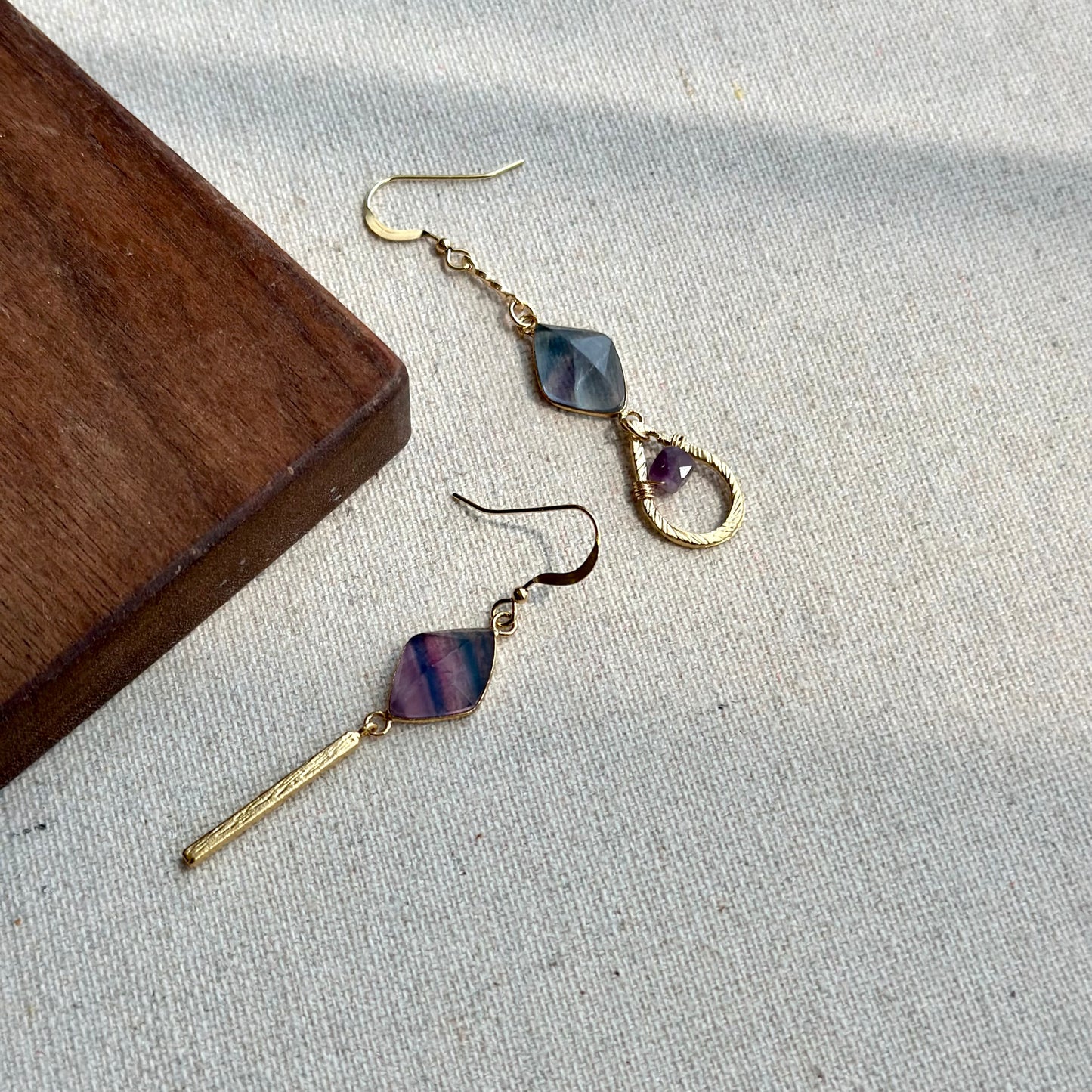 Fluorite Asymmetric Dangling Gold-plated Earring