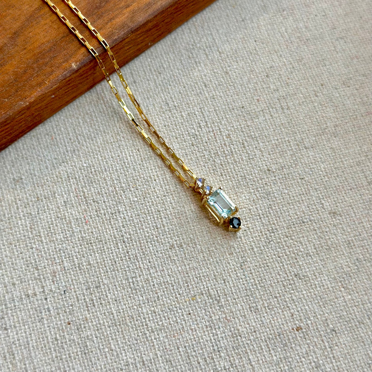 Aquamarine Mixed Moonstone And Sapphire Pendant Gold-plated Necklace