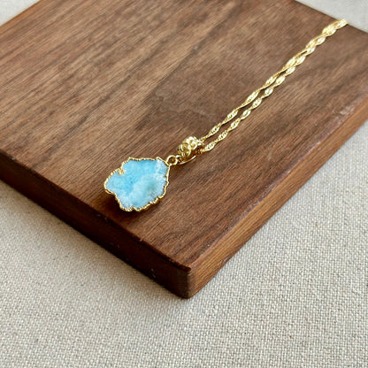 Larimar Raw Stone Twisted Chain Long Gold-plated Necklace