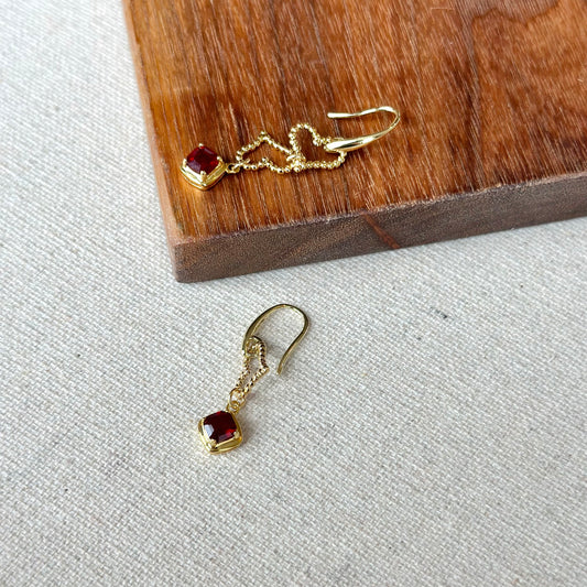 Garnet And Hearts Asymmetric Gold-plated Earring