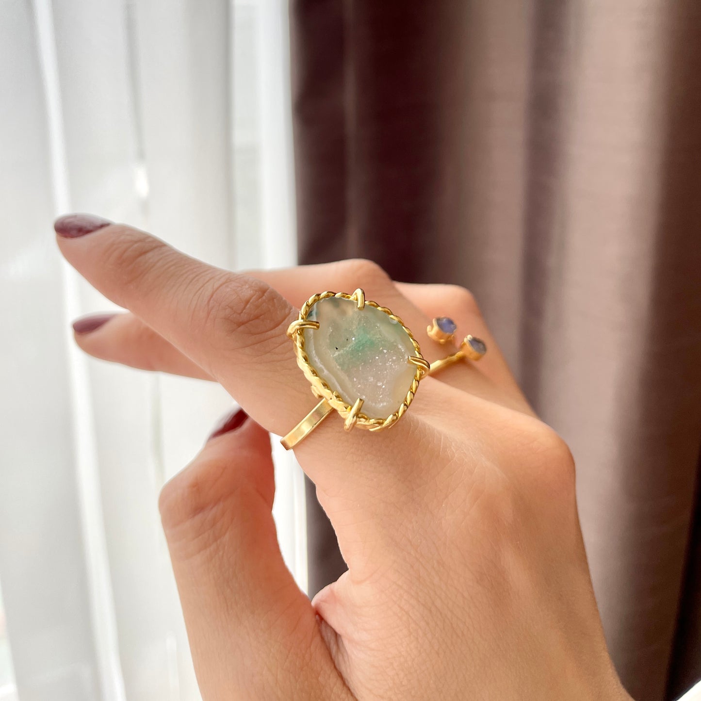 Agate Geode Adjustable Gold-plated Ring