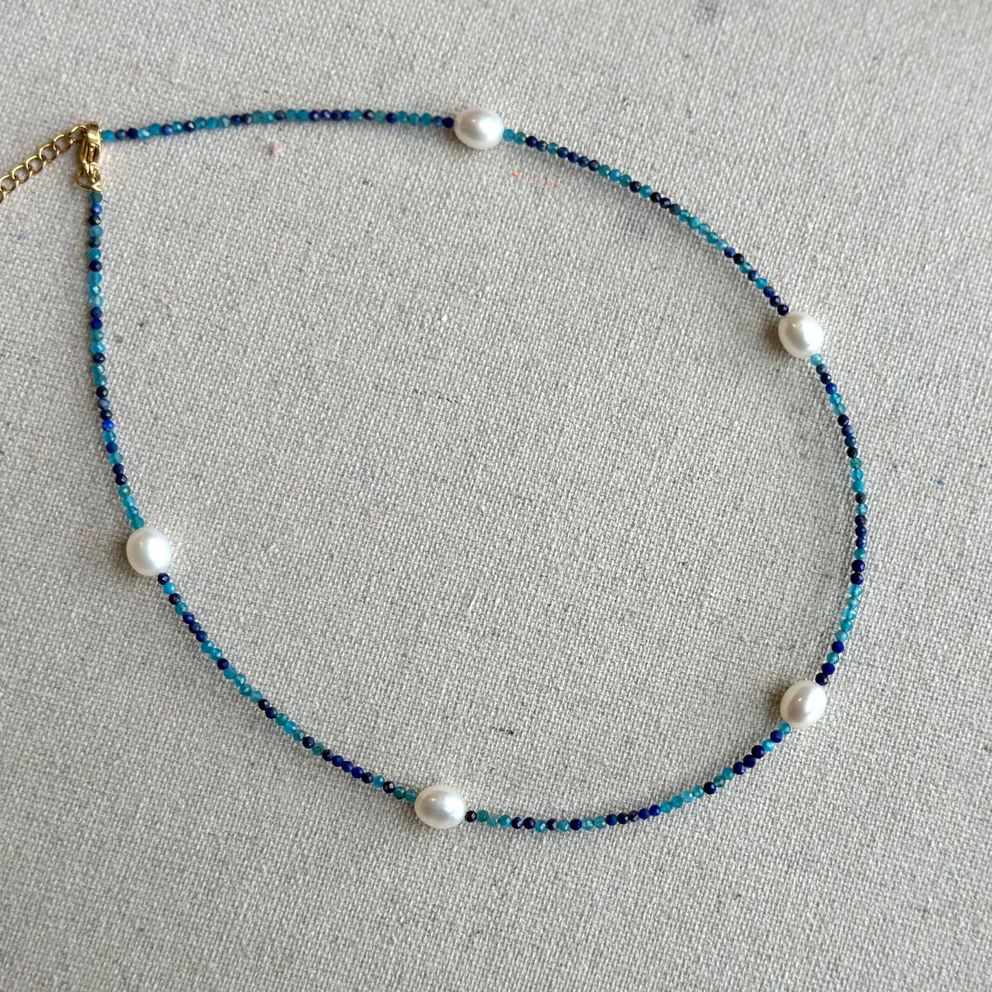 Apatite Lapis Mixed Freshwater Pearl Beaded Choker Necklace