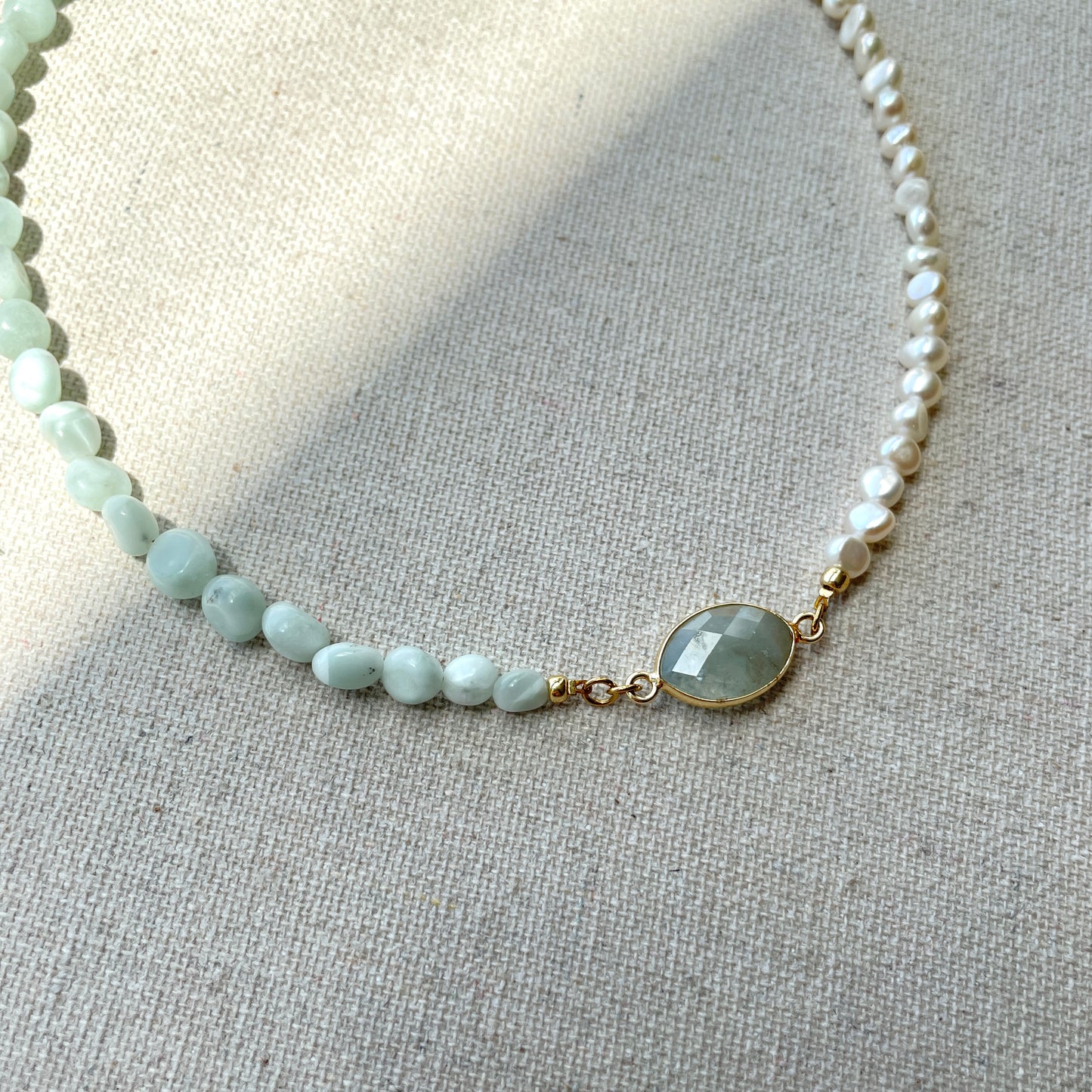 Aquamarine With Larimar And Baroque Pearl Beaded Choker Necklace