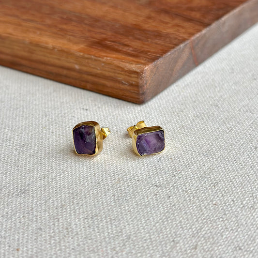 Amethyst Raw Stone Gold-plated Ear Stud