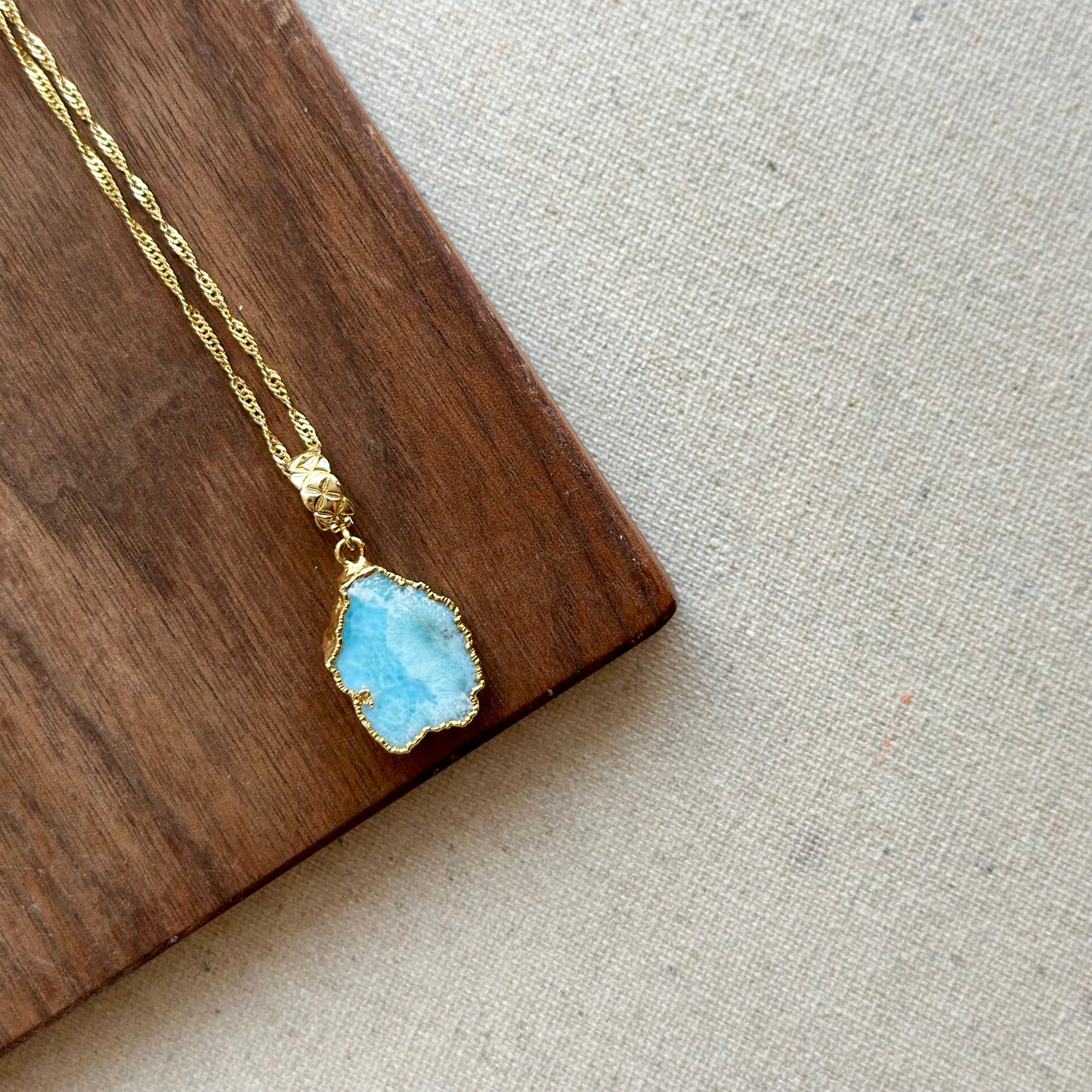 Larimar Raw Stone Twisted Chain Long Gold-plated Necklace