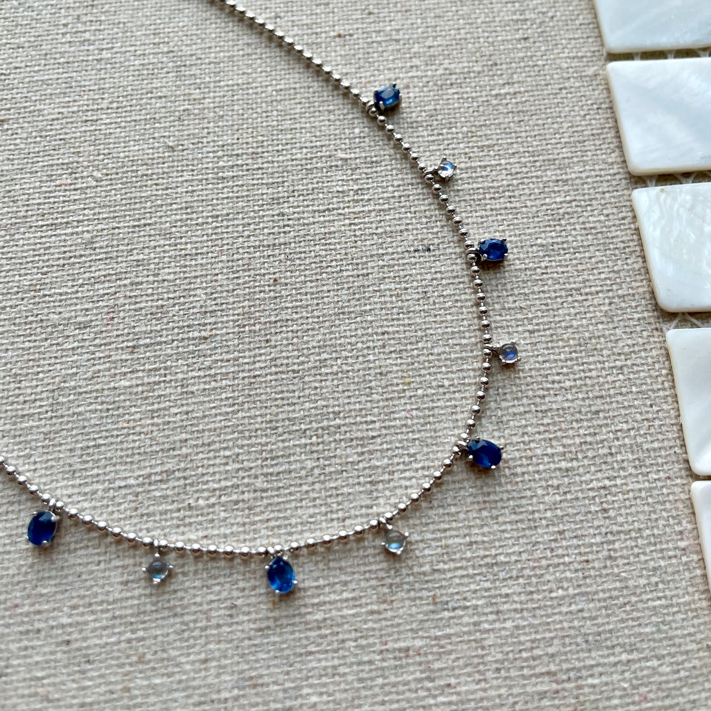 Sapphire And Moonstone Dangling Sterling Silver Necklace