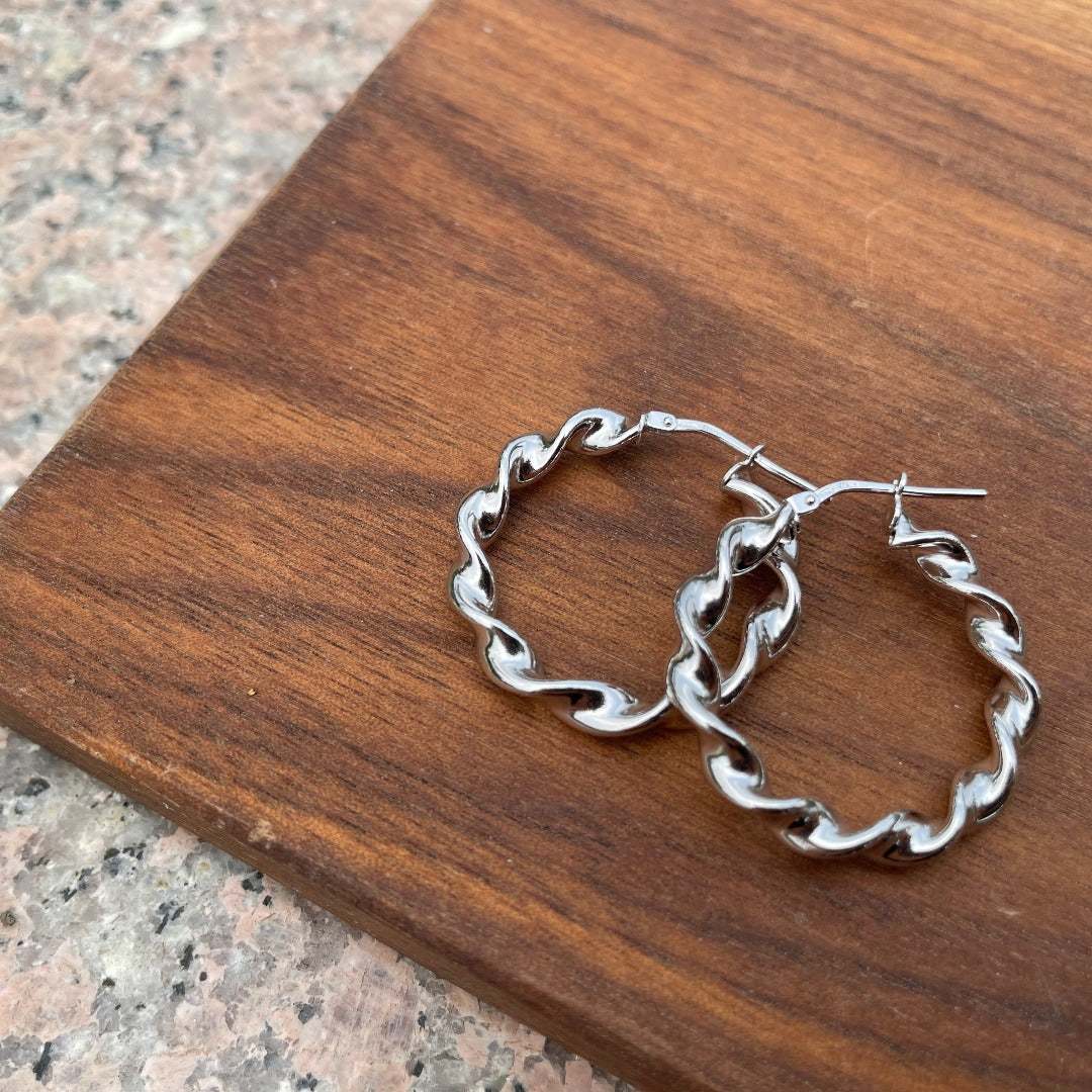 Rhodium-plated Italian Sterling Silver Twisted Hoop Earring