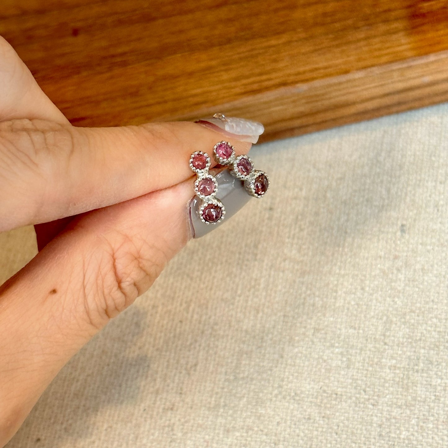 Pink Tourmaline Sterling Silver Ear Stud