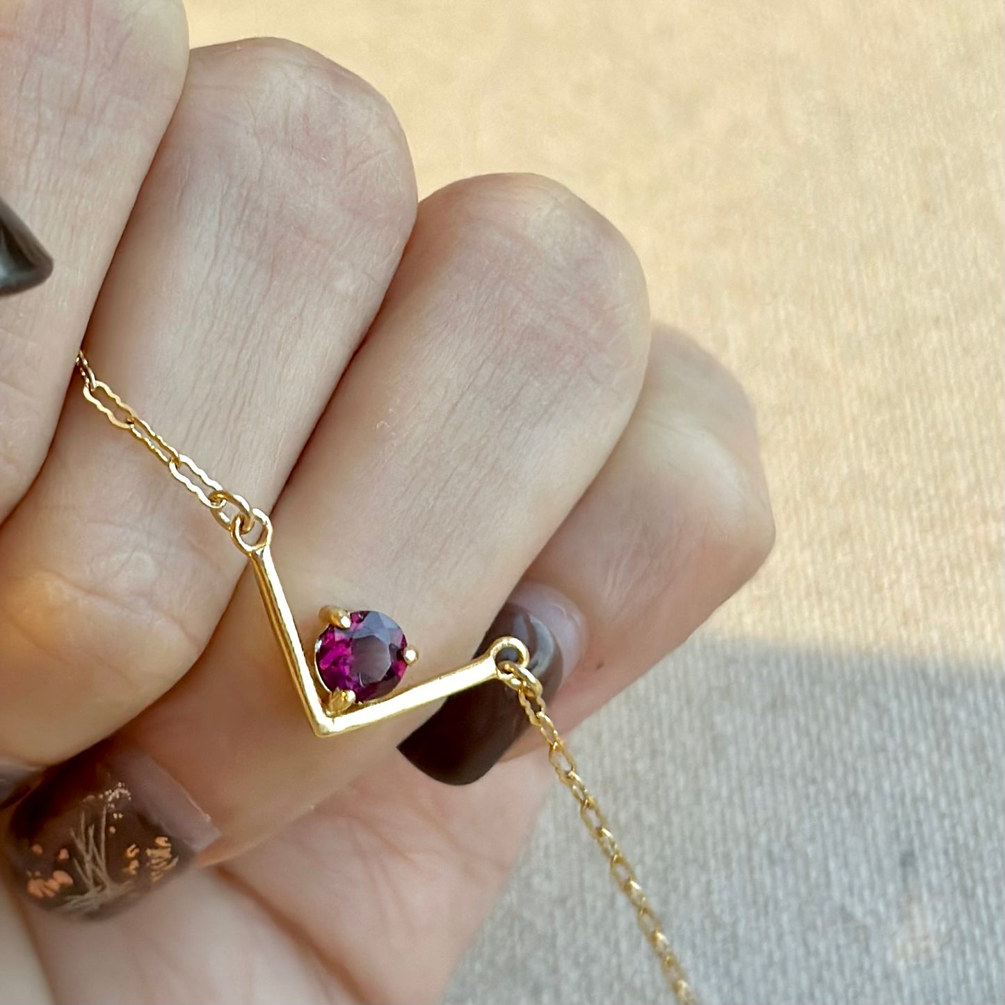 Garnet V-shaped 14k Gold-filled Necklace