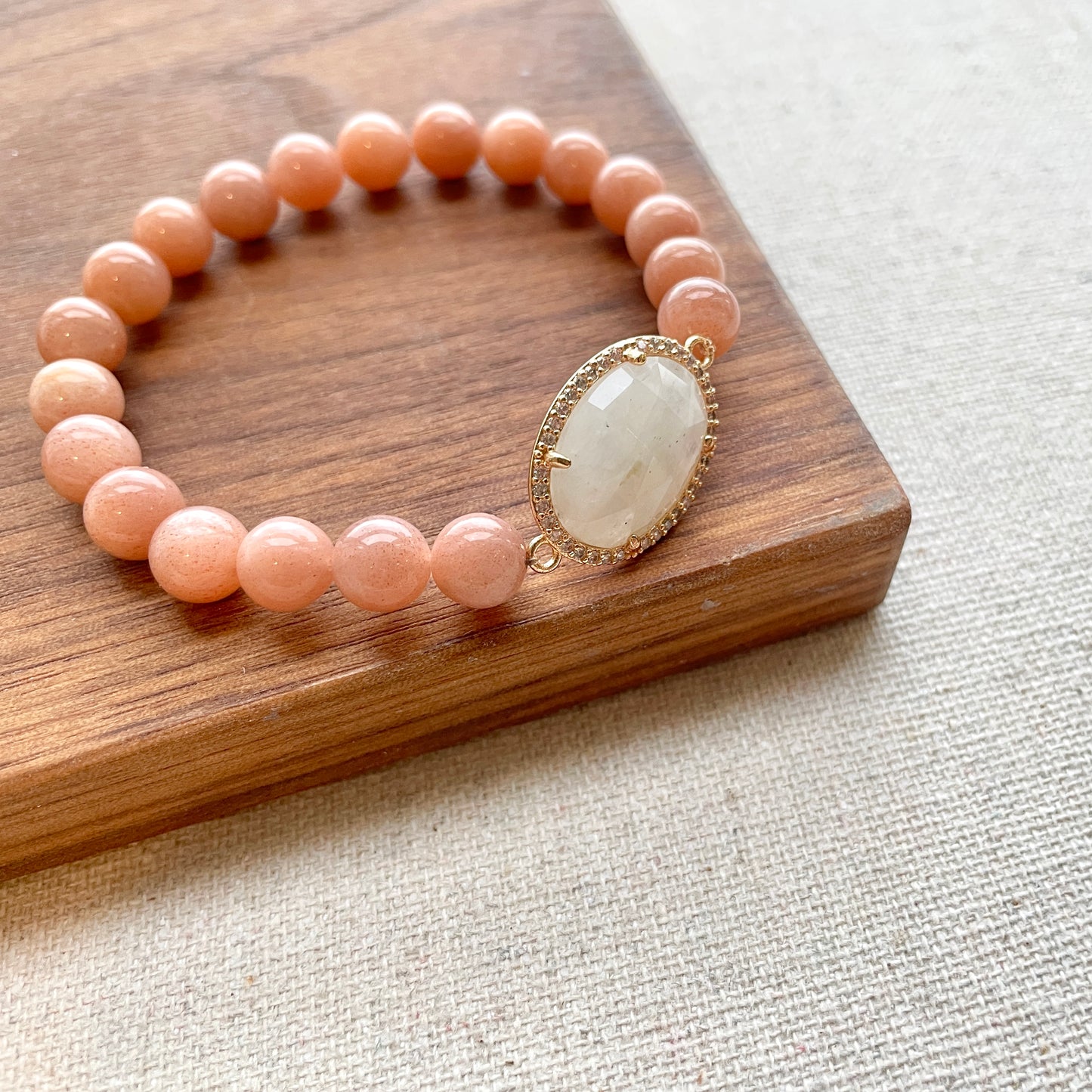 Moonstone And Sunstone Beaded Bracelet