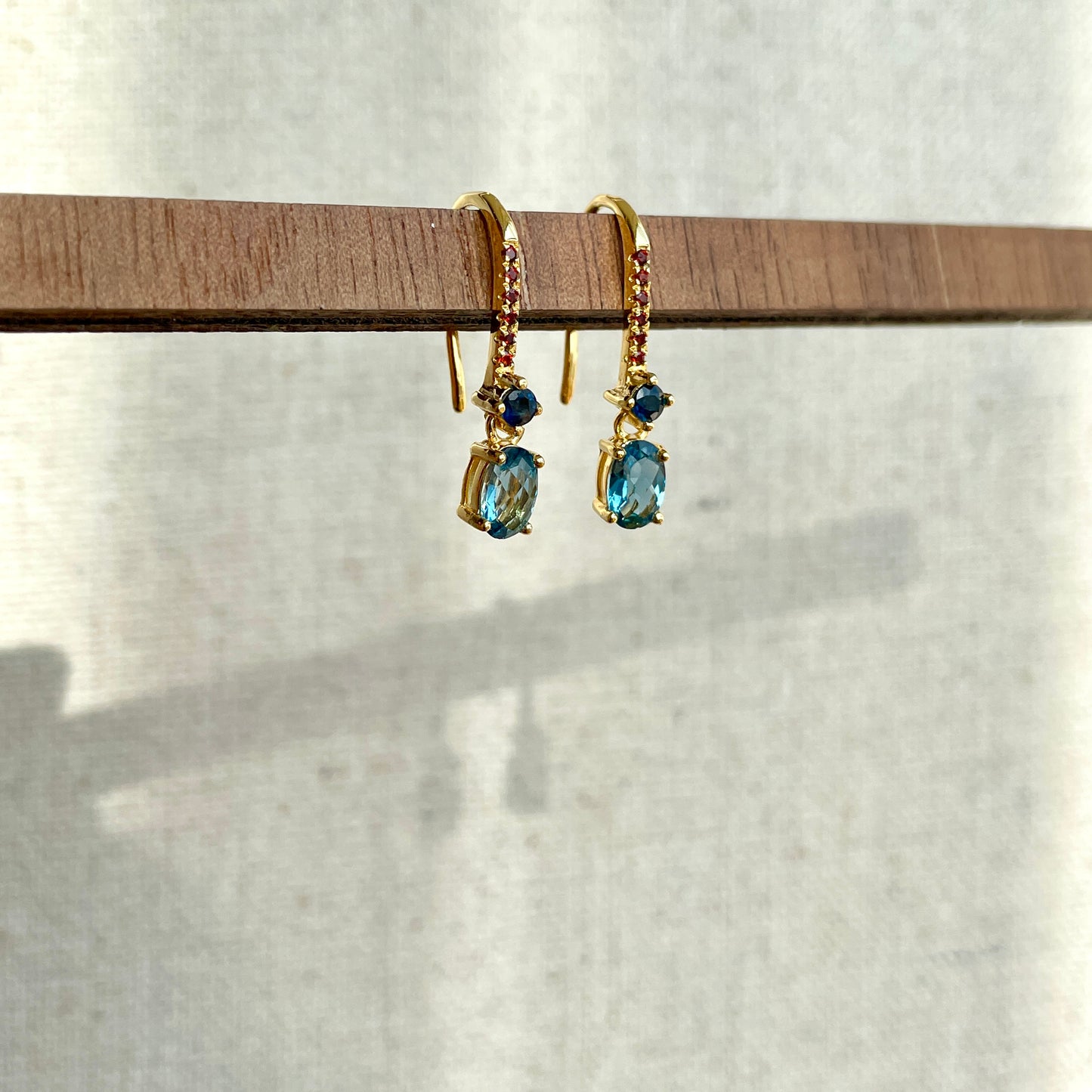 Topaz With Sapphire And Garnet Gold-plated Sterling Earring