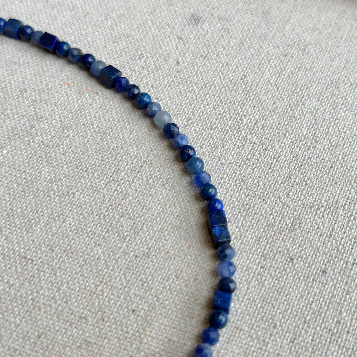 Mixed Shape Lapis And Sodalite  Beaded Asymmetric Choker Necklace