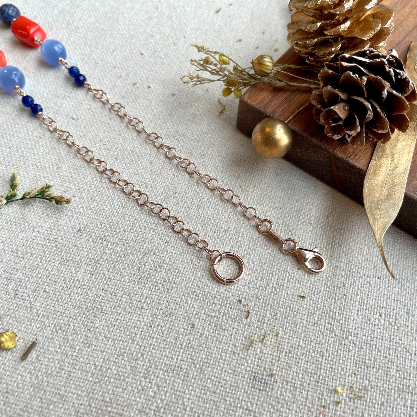 Lapis And Coral Beaded Rose Gold-plated Italian Sterling Silver Chain Necklace