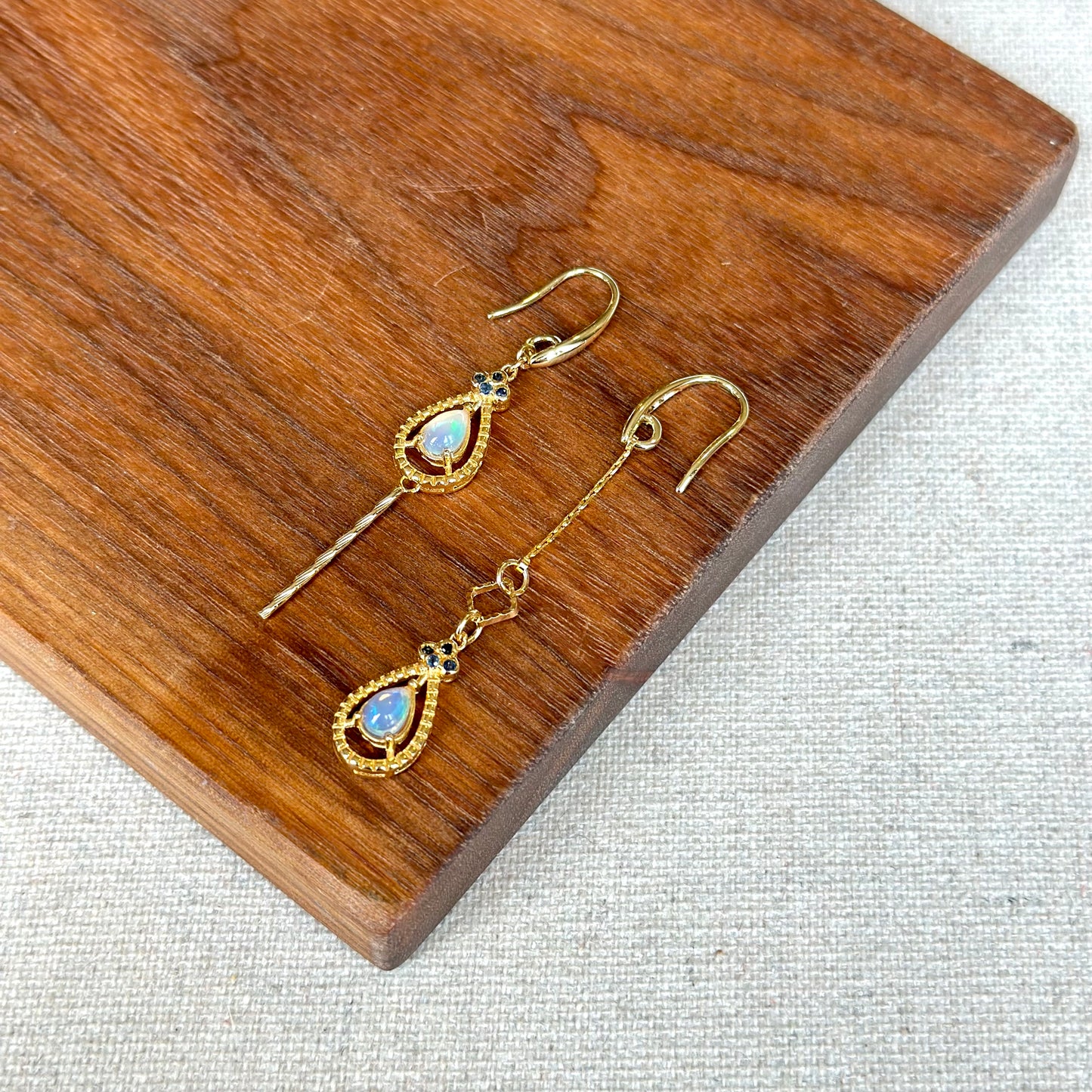 Opal And Sapphire Asymmetric Gold-plated Earring