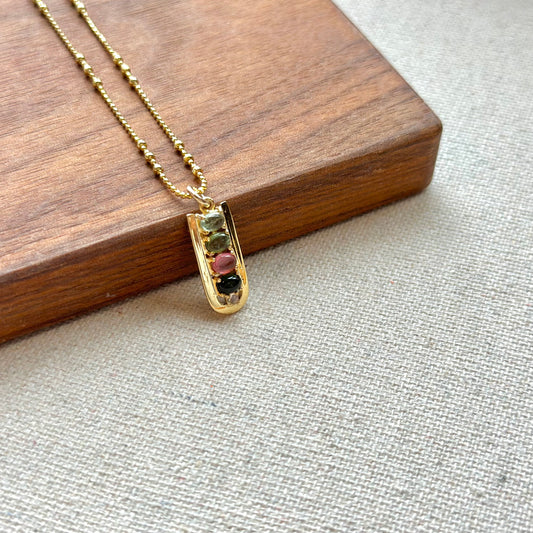 Mixed Tourmaline And Moonstone Gold-plated Italian Sterling Silver Necklace