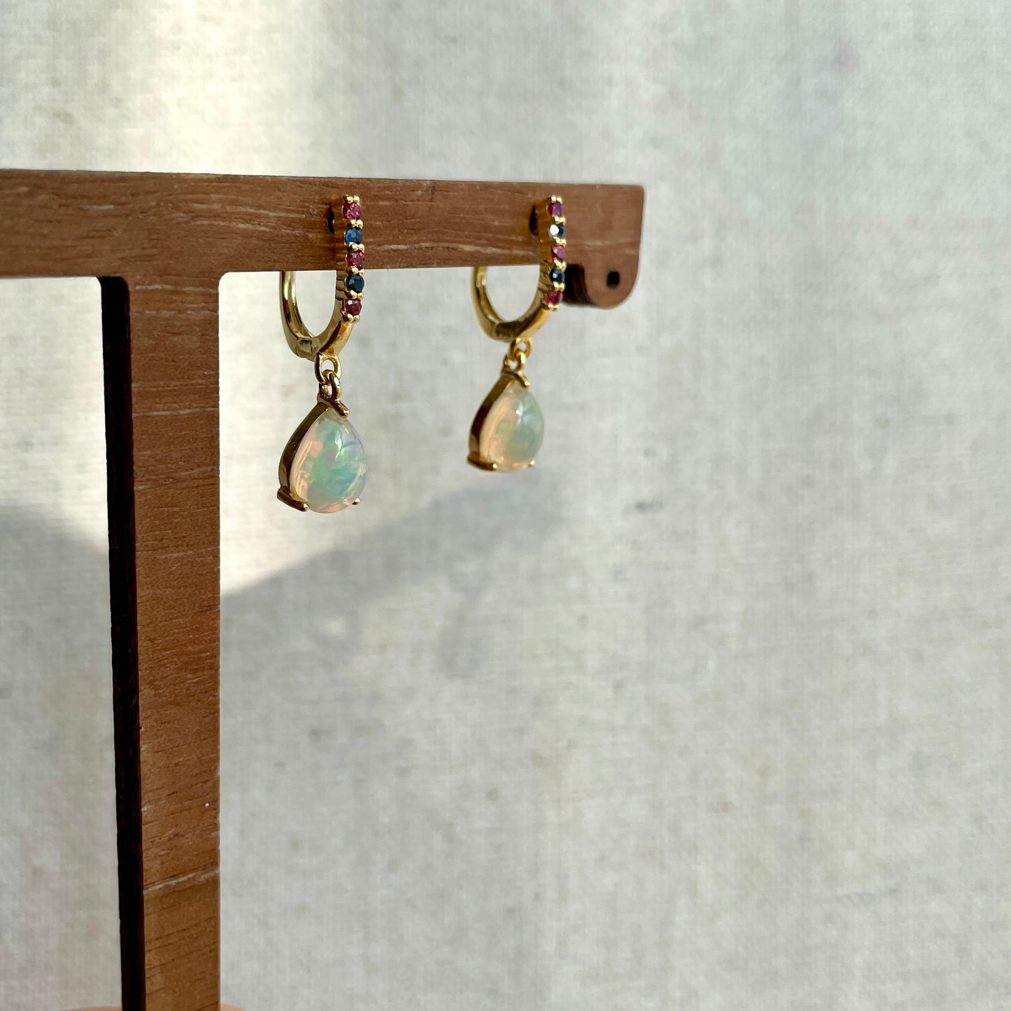 Opal With Garnet And Sapphire Gold-plated Sterling Hoop Earring