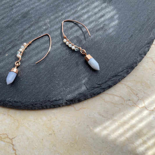 Blue Opal Wire Wrapping Rose Earring