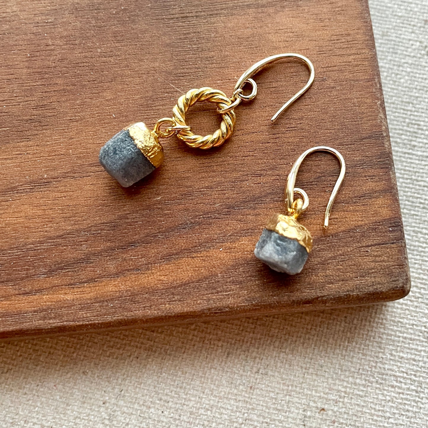 Blue Sapphire Raw Stone Earring