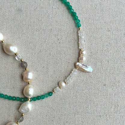 Agate And Moonstone Beaded Choker Necklace