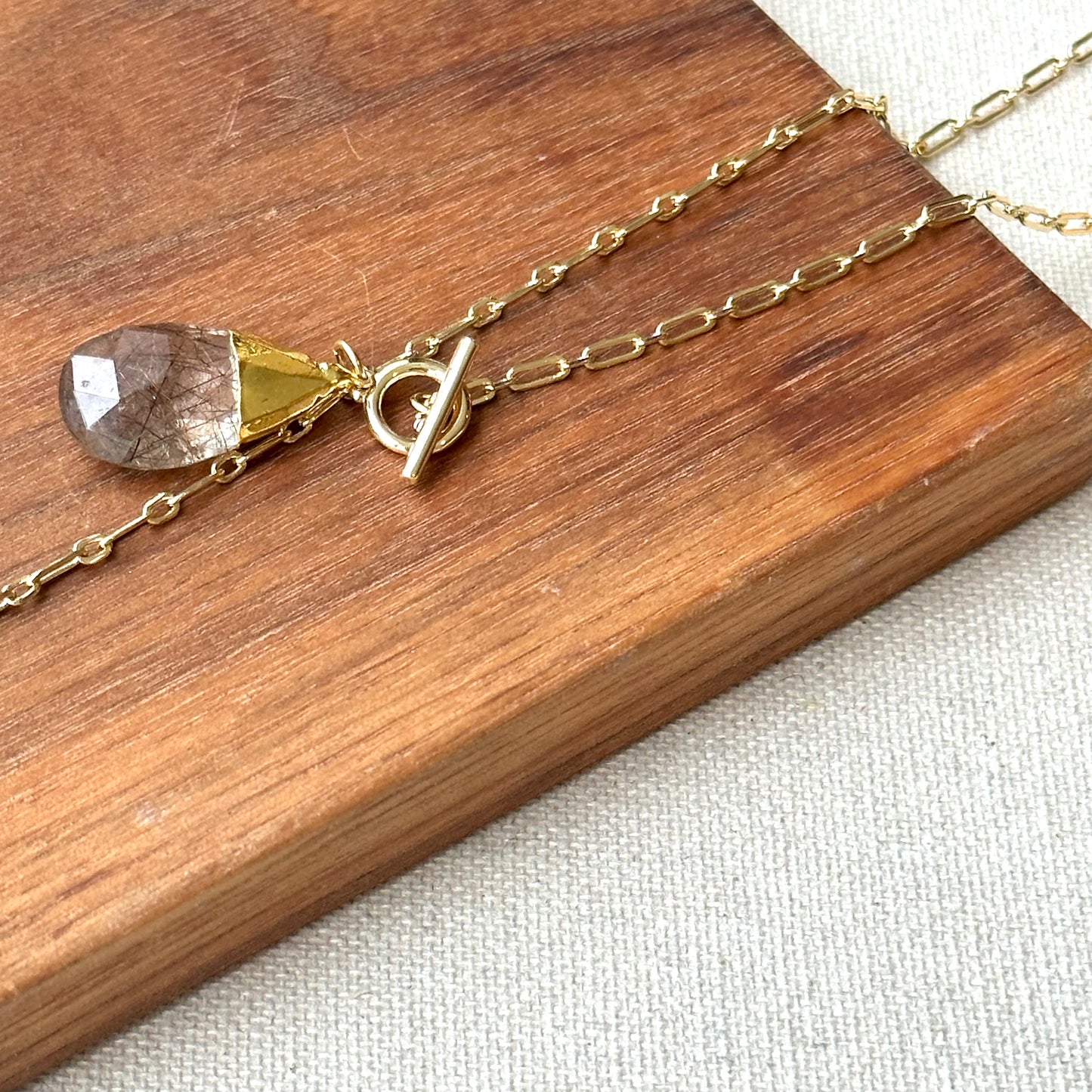 Copper Rutile Quartz Y-shaped Long Gold-plated Necklace