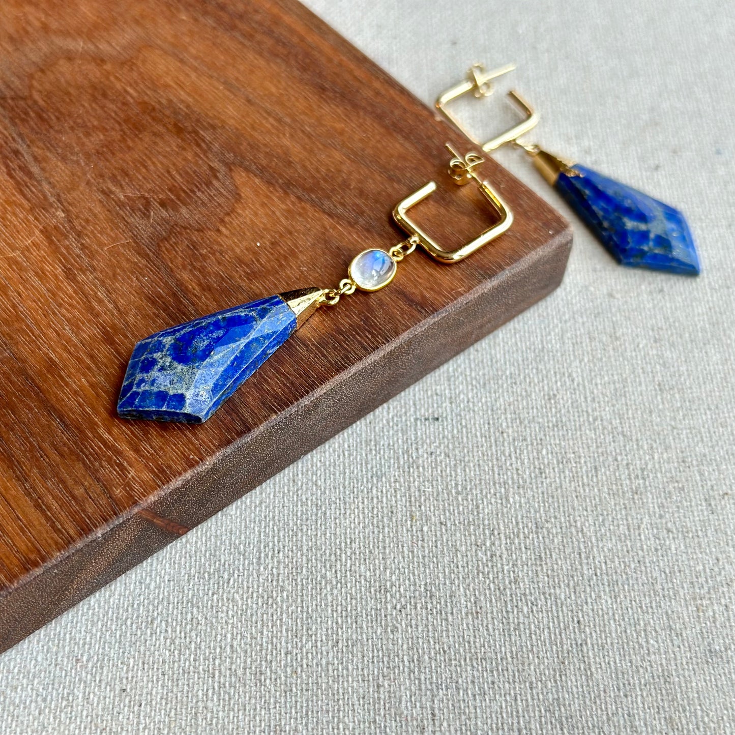 Lapis And Moonstone Asymmetric Gold-plated Earring