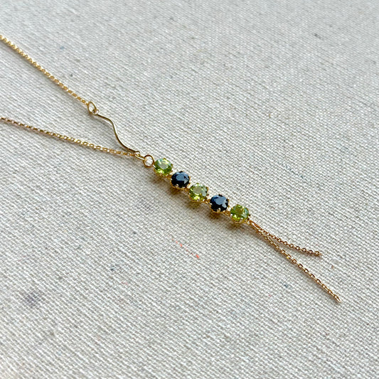 Peridot And Sapphire Asymmetric Y-shaped 14k Gold-filled Necklace