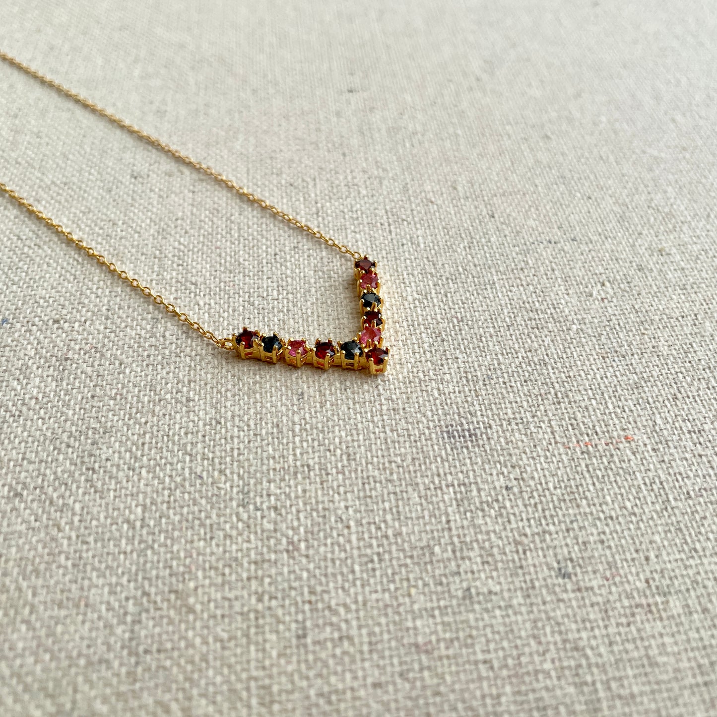 Sapphire Mixed With Garnet And Tourmaline V-shaped Gold-plated Necklace