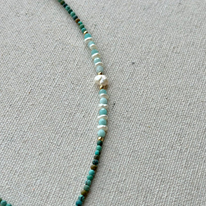 Agate Pendant Mixed Turquoise And Amazonite Beaded Choker Necklace