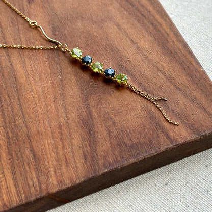 Peridot And Sapphire Asymmetric Y-shaped 14k Gold-filled Necklace