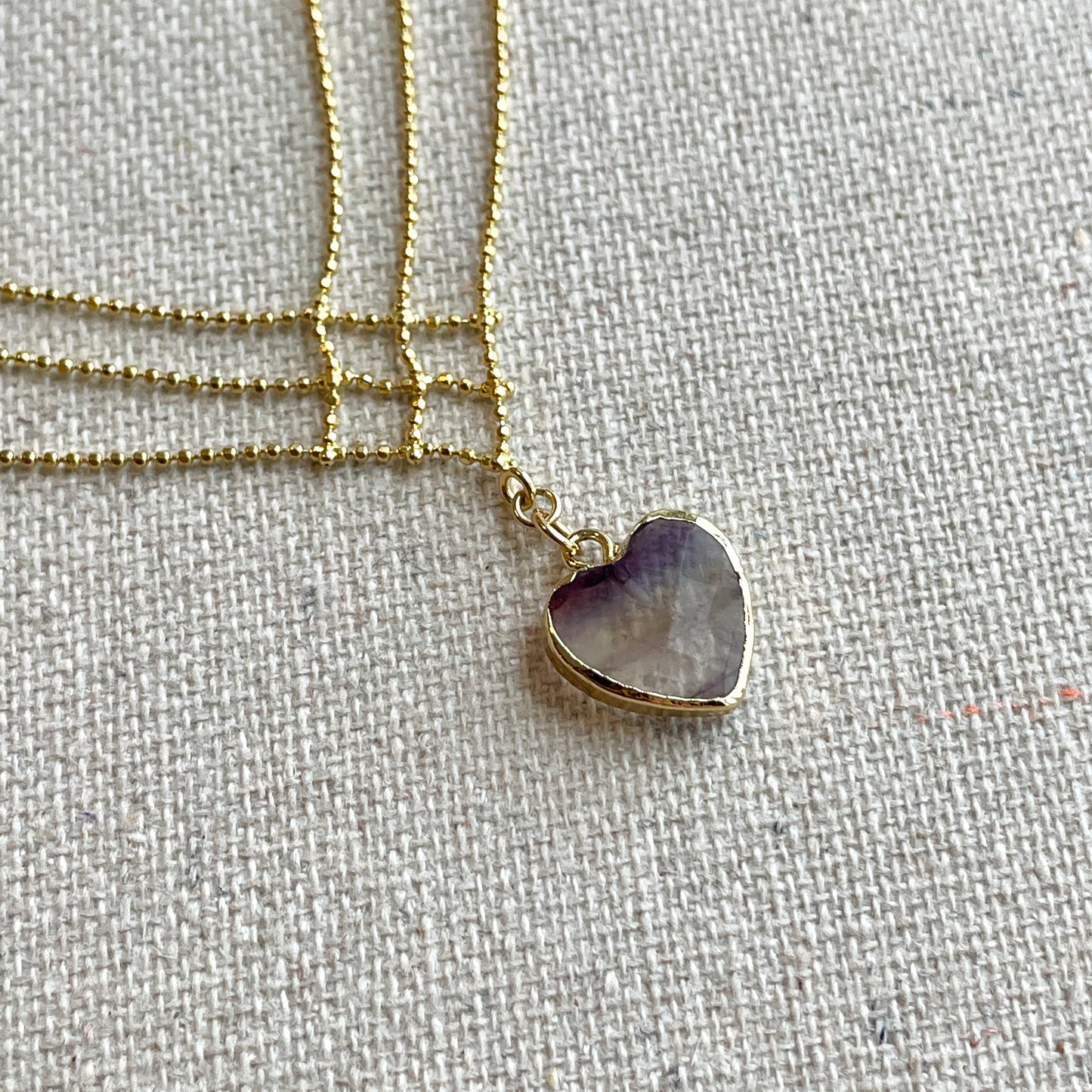 Fluorite Heart-shaped Lace Chain Gold-plated Necklace