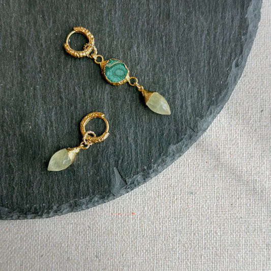 Malachite And Prehnite Two way Gold-plated Sterling Silver Ear Hoop