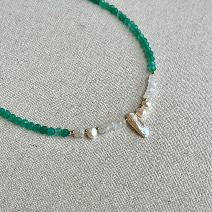 Agate And Moonstone Beaded Choker Necklace