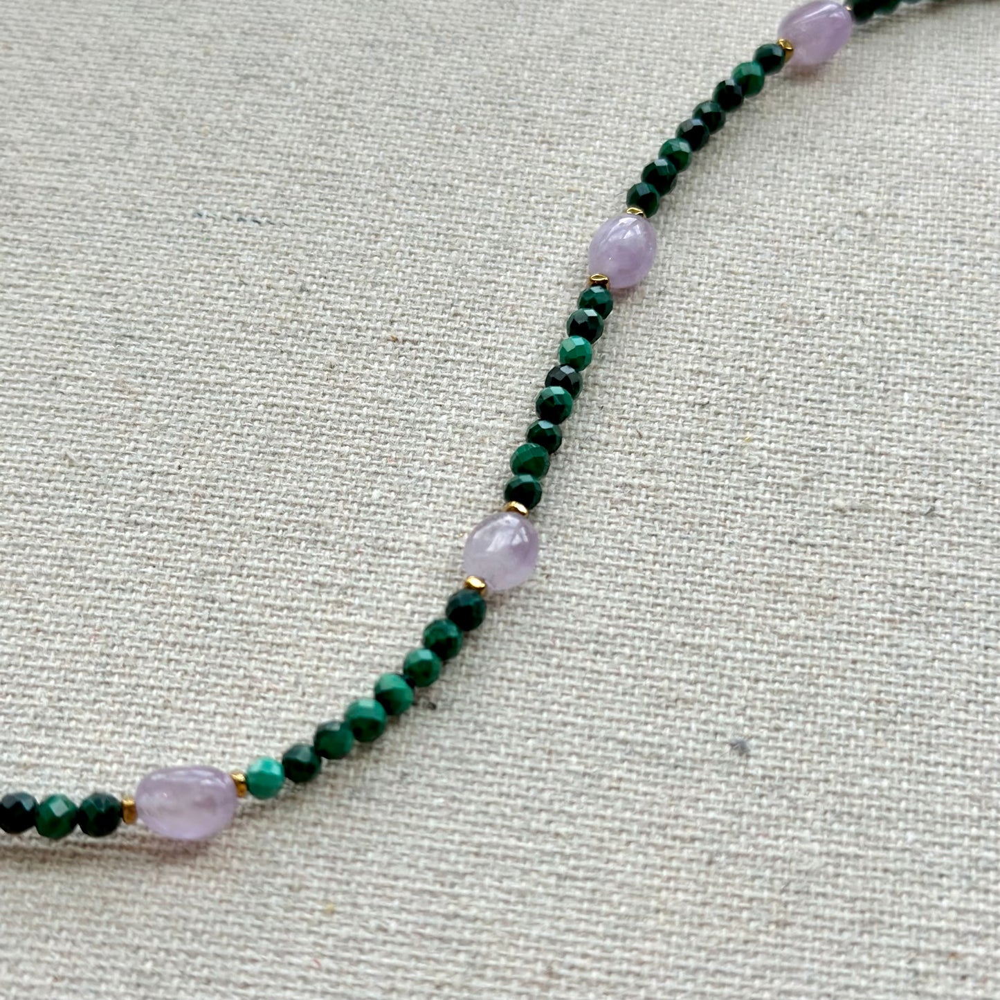 Malachite And Amethyst Beaded Choker Necklace