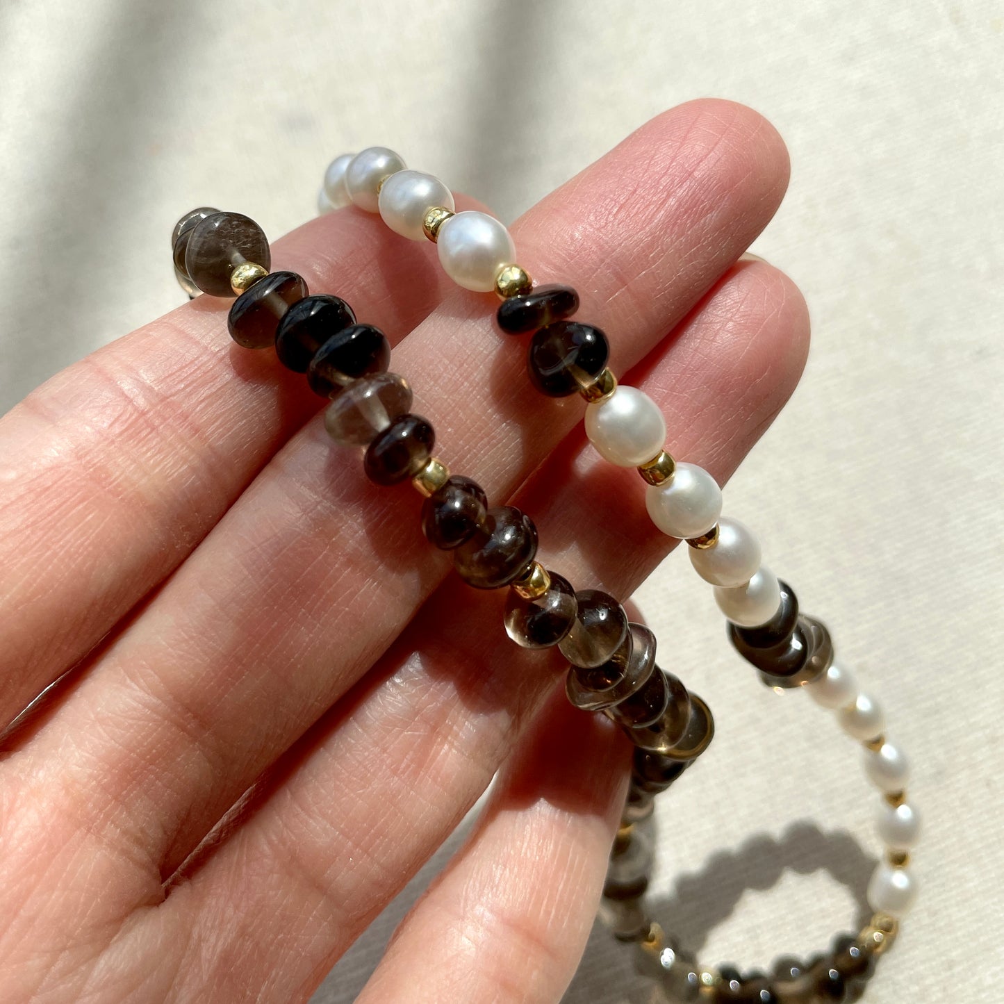 Smoky Quartz and Freshwater Pearl Beaded Choker Necklace