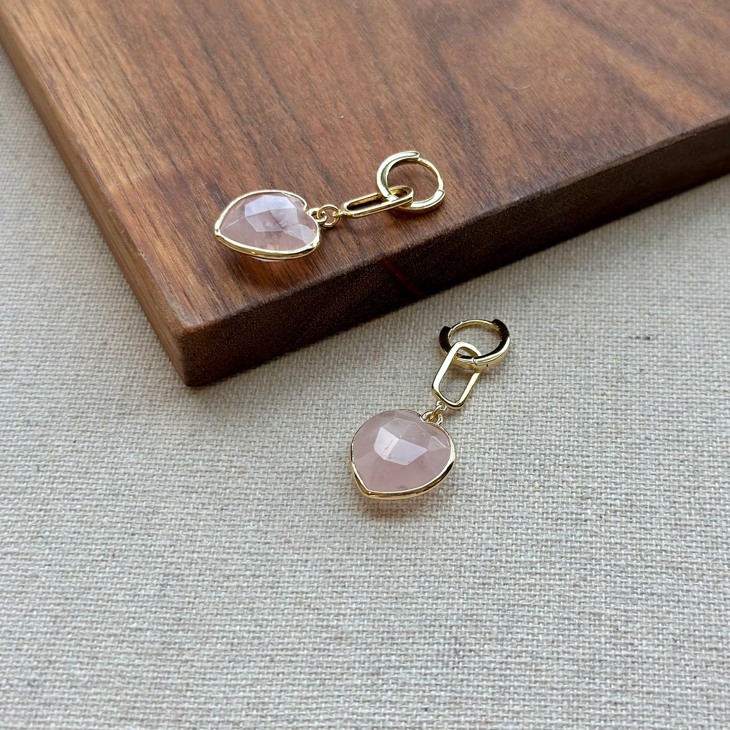 Heart-shaped Rose Quartz Gold-plated Sterling Silver Ear Hoop