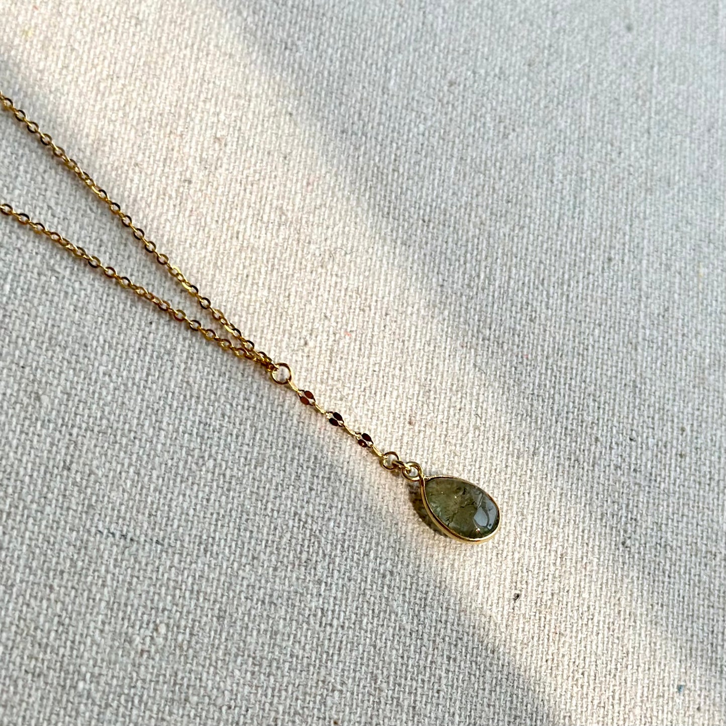 Watermelon Tourmaline Dropped Dainty Chain Gold-plated Sterling Silver Necklace