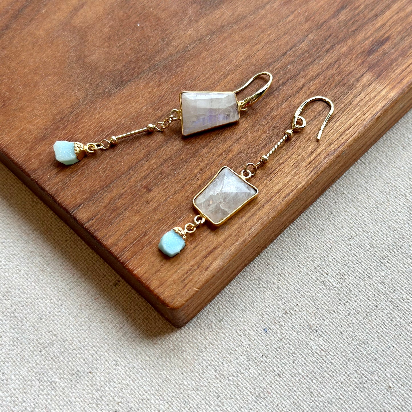 Moonstone And Druzy Raw Stone Earring