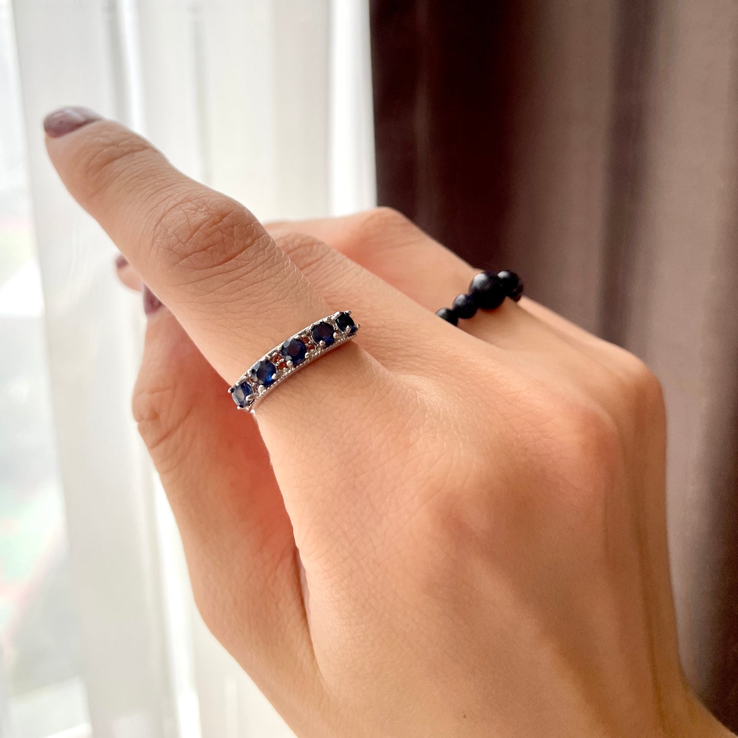 Sapphire And Garnet Adjustable Sterling Silver Ring