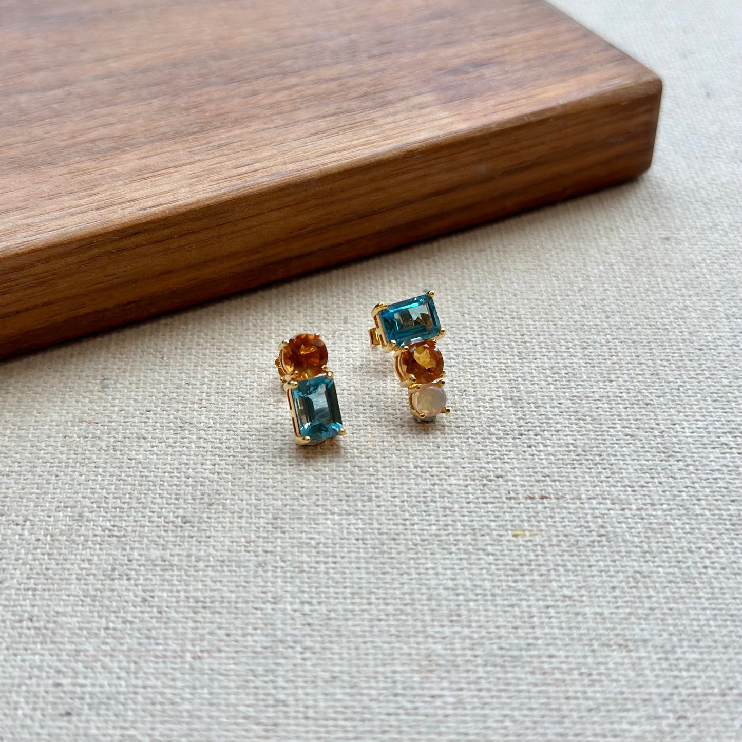 Topaz And Citrine Mixed Opal Gold-plated Ear Stud