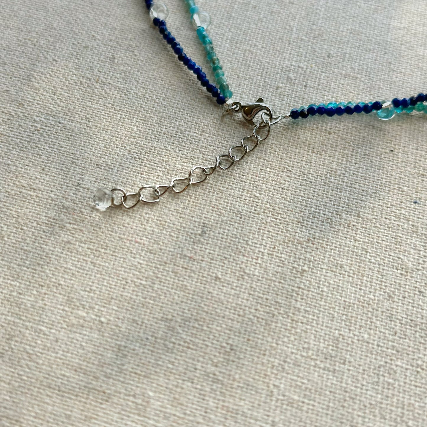 Freshwater Pearl And Lapis Mixed Apatite Beaded Double Layer Necklace