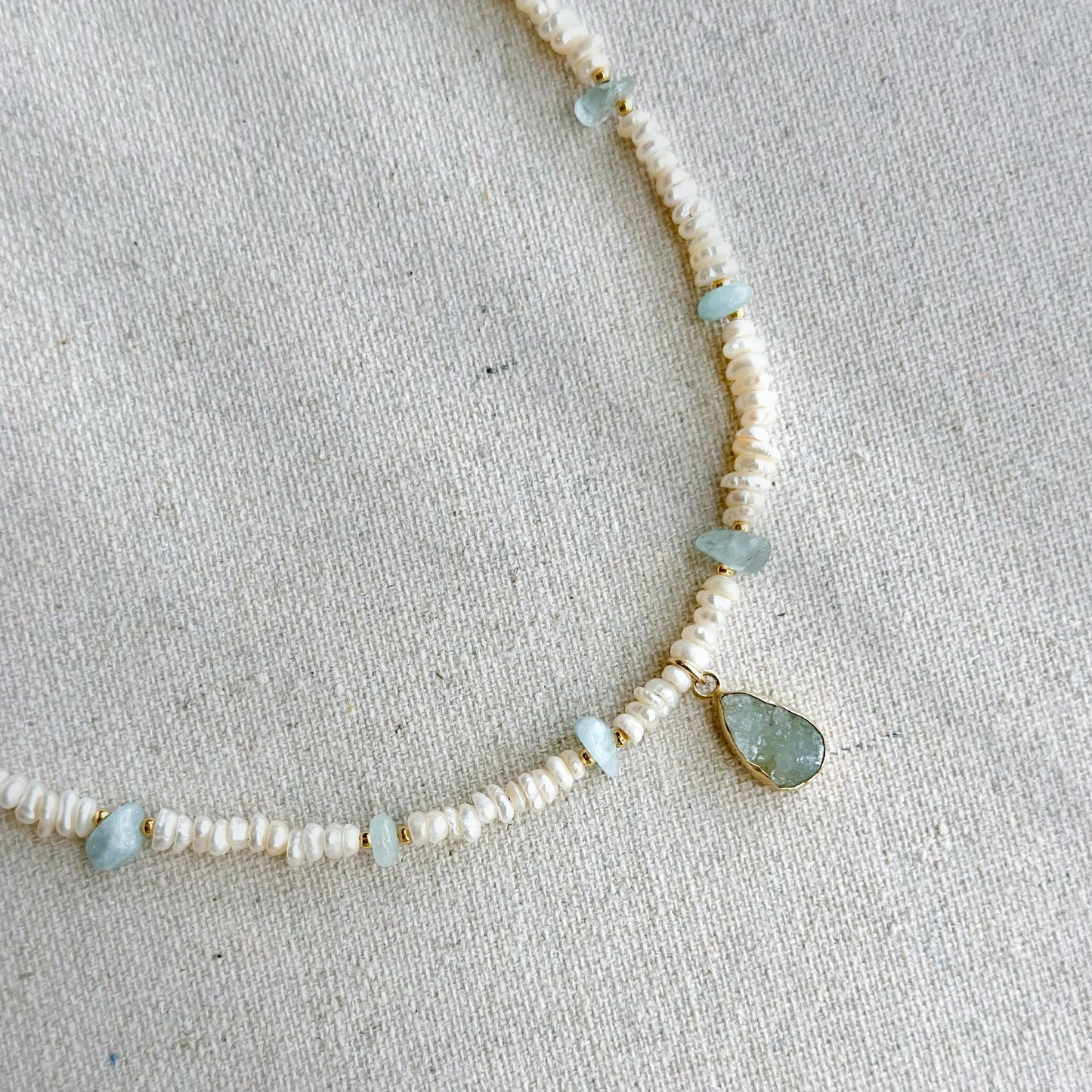 Druzy And Baroque Pearls Mixed Aquamarine Beaded Necklace