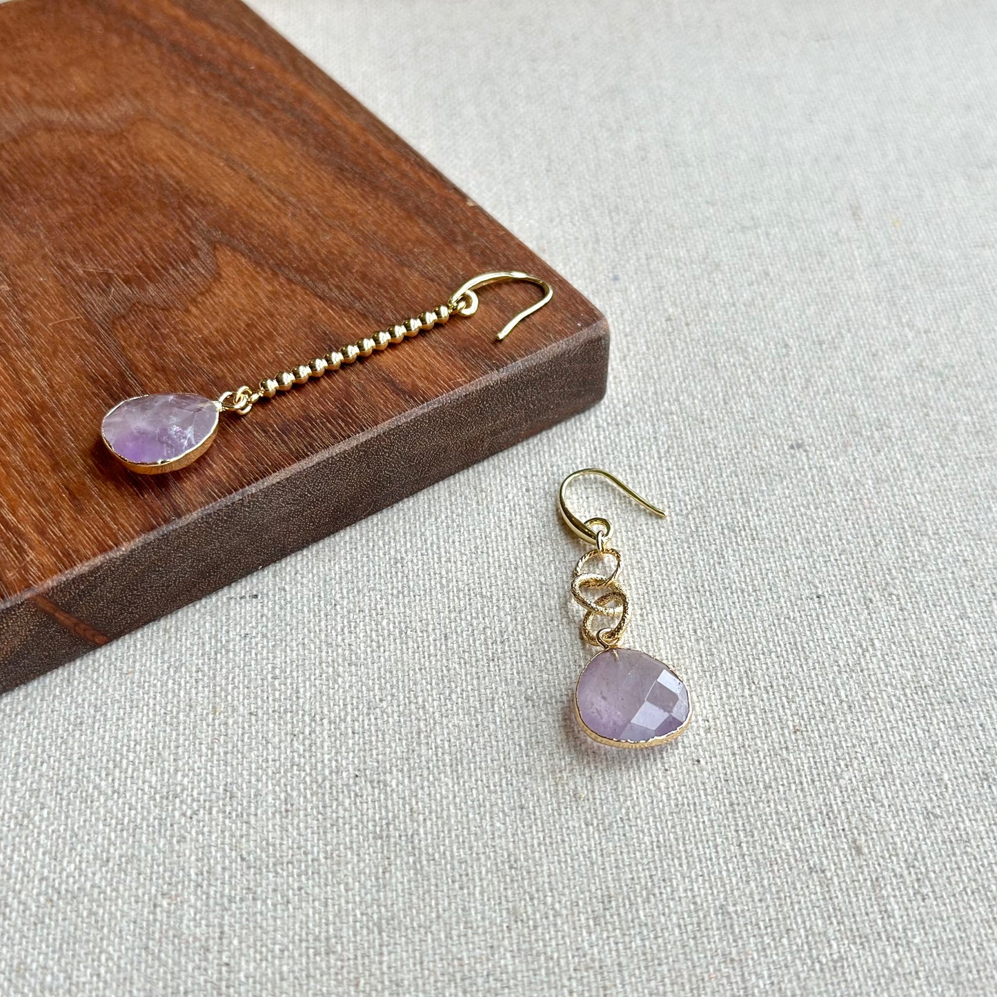 Amethyst Drop Dangle Gold-plated Earring