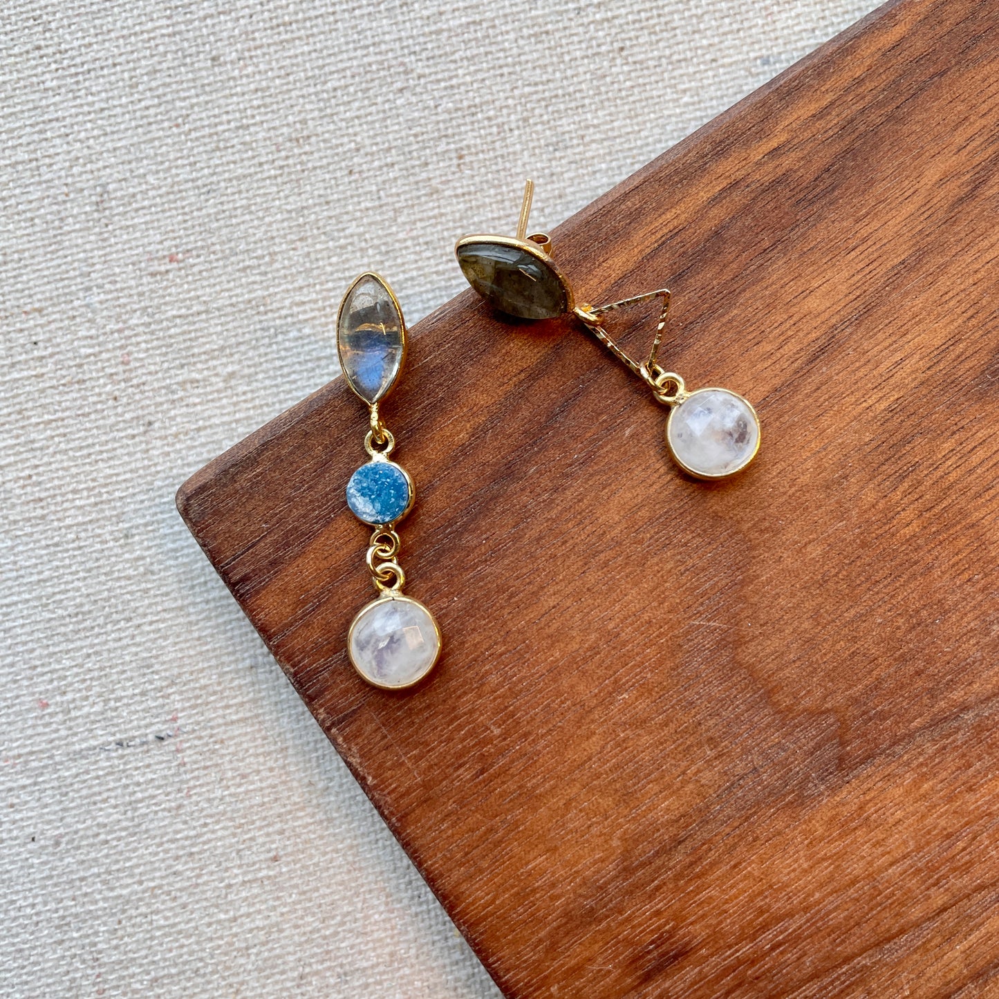 Labradorite And Moonstone With Druzy Stone Earring