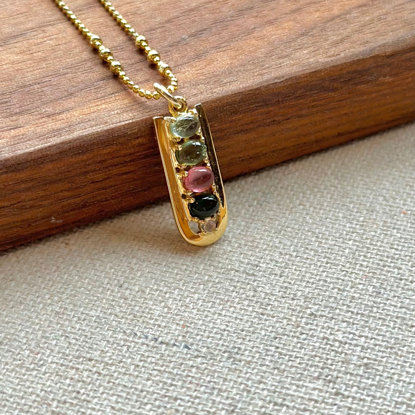 Mixed Tourmaline And Moonstone Gold-plated Italian Sterling Silver Necklace