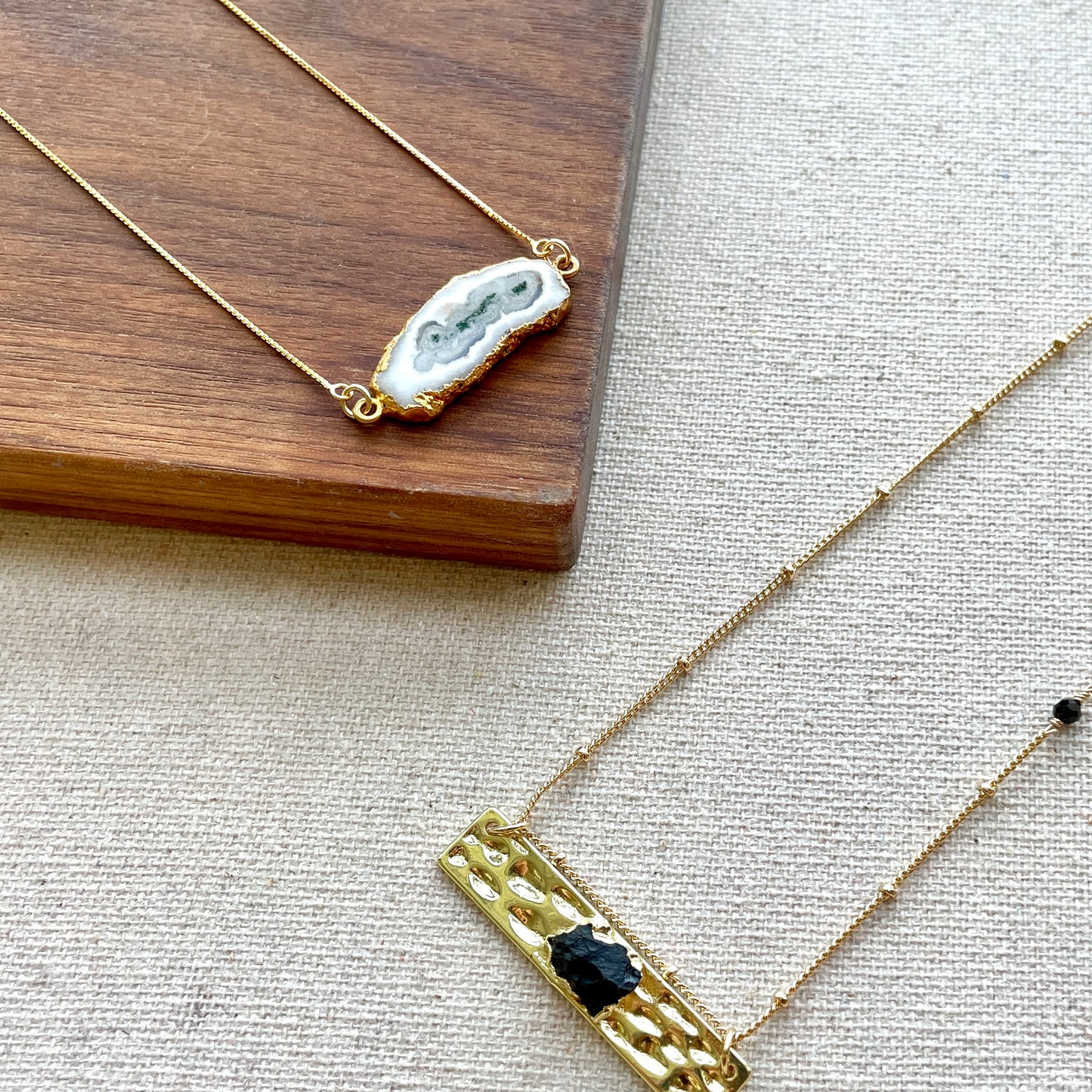 Raw Black Tourmaline And Spinel Dotty Chain Gold-plated Necklace