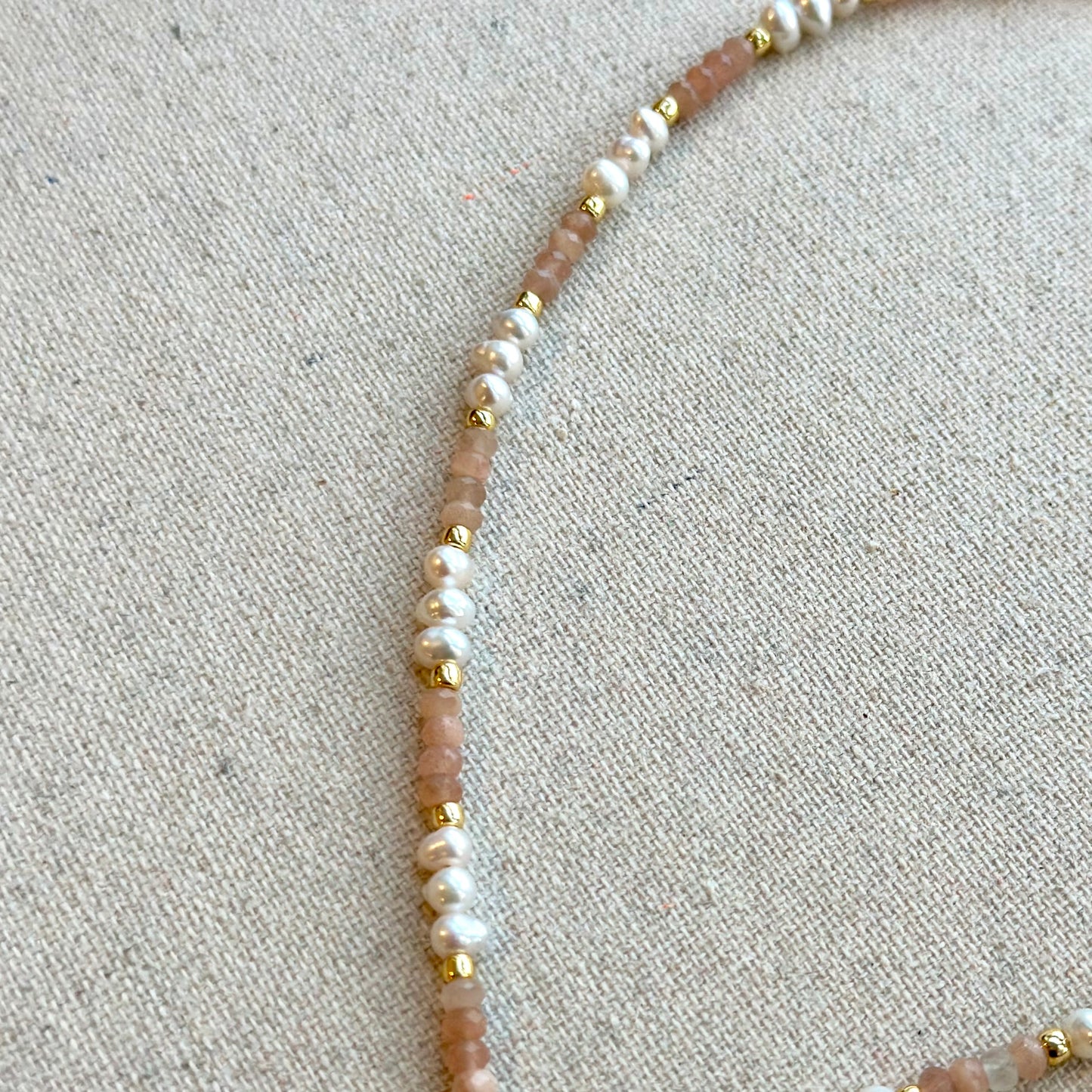 Sunstone And Freshwater Pearl Beaded Choker Necklace