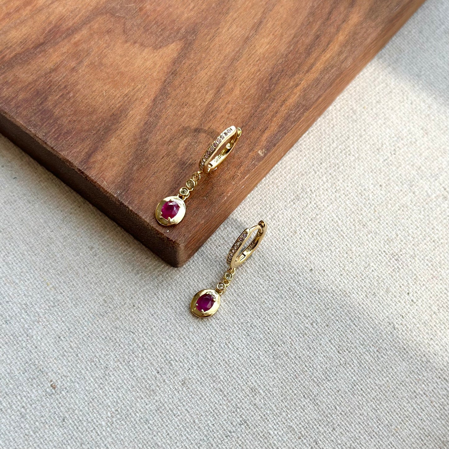 Ruby Mixed Topaz And Dainty Amethyst Hoop Gold-plated Sterling Silver Earring